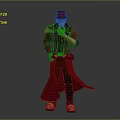 Steampunk Gentleman in Red Coat With Mechanical Raven and Cane Standing Confidently