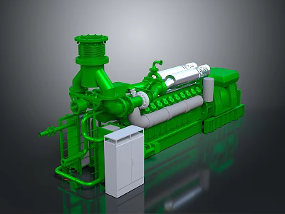 Green Large Industrial Equipment With Pipes Components And Control Cabinet 3d model