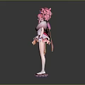 Game Movie Character With Pink Hair Frilly Pink Dress Holding Decorative Staff