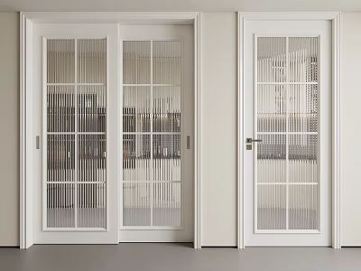 Sleek Modern White Double Doors With Grid Glass Panels For Interior Design 3d model