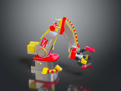 FANUC Industrial Robot Arm With Red Yellow Gray Mechanical Structure And Gripper 3d model