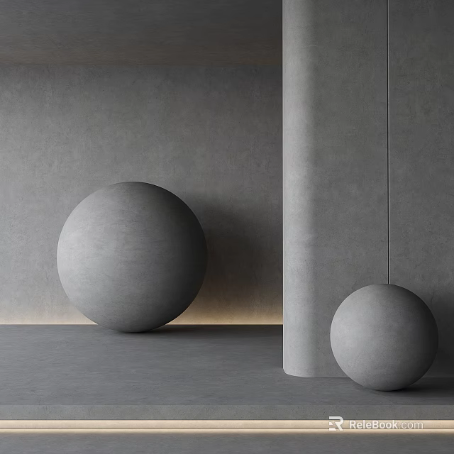 Gray Concrete Wall Minimalist Interior Design With Decorative Spheres And Smooth Surface 3d model