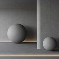 Gray Concrete Wall Minimalist Interior Design With Decorative Spheres And Smooth Surface 3d model