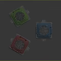 Three Colored Square Devices With Grilles And Handles For Equipment