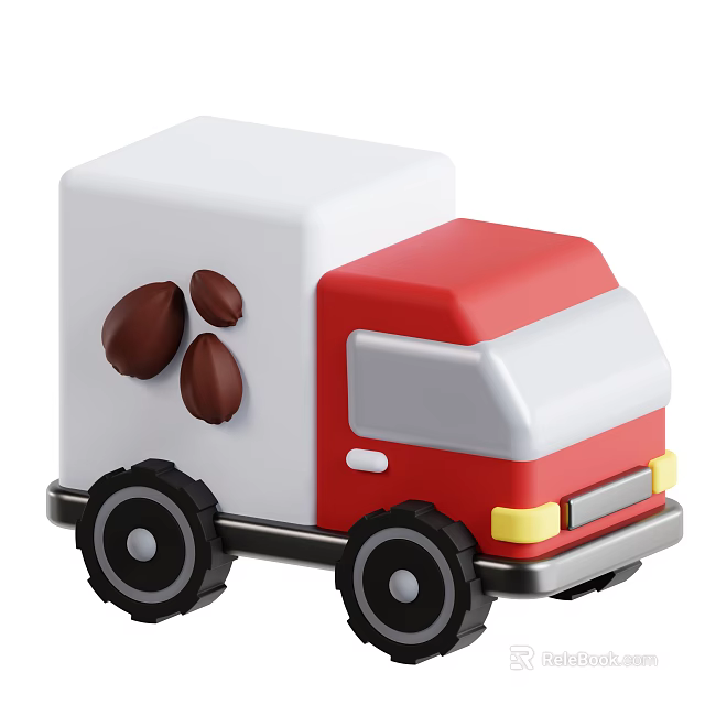 Red and White Toy Utility Truck with Coffee Beans on Body 3d model 