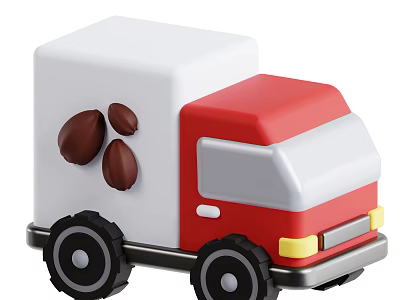Red and White Toy Utility Truck with Coffee Beans on Body 3d model