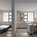 Hotel Room Interior With Comfortable Bed Window Blinds And Decorative Painting