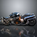 Futuristic Motorcycle With Sleek Metallic Body Black And Orange Engine Details On Reflective Surface