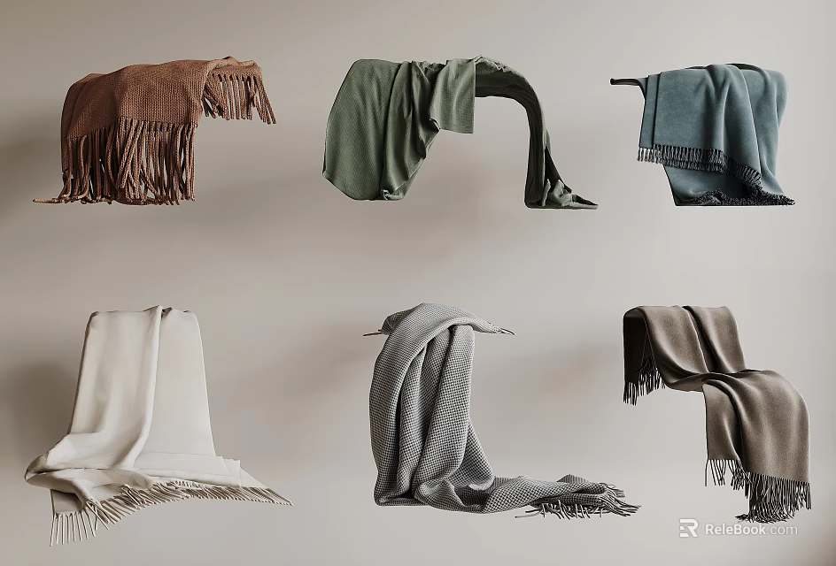 Soft Bed Runners With Fringe Details In Multiple Colors And Various Styles 3d model 