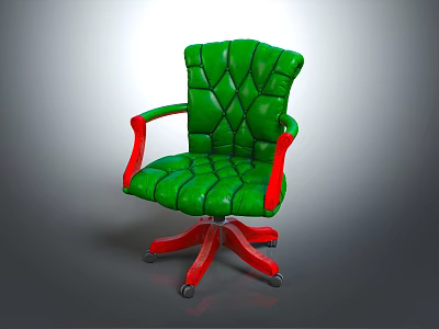 Green Diamond Stitched Office Chair With Red Armrests And Base 3d model