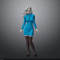 3D Character Model With White Long Hair Blue Dress White Gloves Black Stockings And Heels