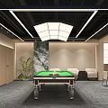 Modern Clubhouse Interior With Pool Table Comfortable Sofas And Decorative Wall Design 3d model