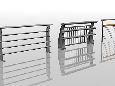 Modern Exterior Railings With Horizontal Vertical Bars And Wooden Handrail Designs 3d model