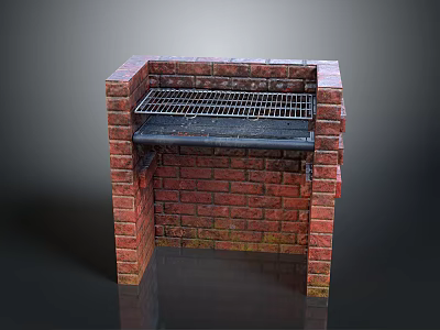 Brick Built BBQ Grill With Metal Grate And Black Countertop Structure 3d model