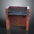 Brick Built BBQ Grill With Metal Grate And Black Countertop Structure