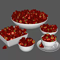Fresh Juicy Ripe Strawberries in Various White Bowls and Containers