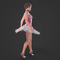 Woman in Pink Ballet Tutu Standing Gracefully Against Dark Background with Pointe Shoes