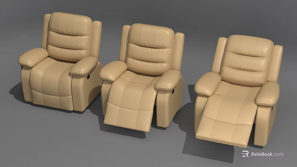Three Beige Leather Massage Chairs With Modern Reclining Design And Footrest 3d model 