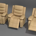 Three Beige Leather Massage Chairs With Modern Reclining Design And Footrest