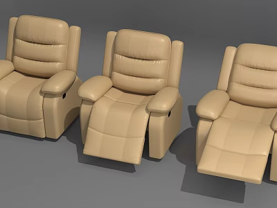 Three Beige Leather Massage Chairs With Modern Reclining Design And Footrest 3d model