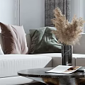Elegant Modern Living Dining Room Interior With Sofa Chairs Coffee Table And Decorative Plants