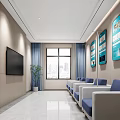 Modern Waiting Room Interior With Comfortable Sofas TV And Wall Posters 3d model