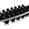 Modern Conference Table Setup With Black Chairs And Laptops For Business Meetings