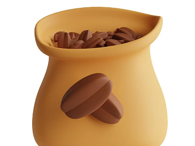 Yellow Bag Filled With Coffee Beans And Extra Beans Outside 3d model