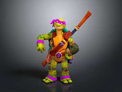 Ninja Turtles Themed Decorative Figurine With Purple Headband And Orange Shell For Home Use 3d model