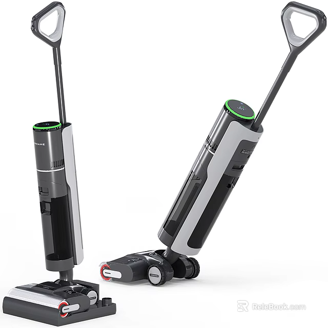 Upright and Handheld Vacuum Cleaners with Black Gray Design and Green Indicator Lights 3d model 
