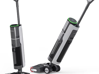 Upright and Handheld Vacuum Cleaners with Black Gray Design and Green Indicator Lights 3d model