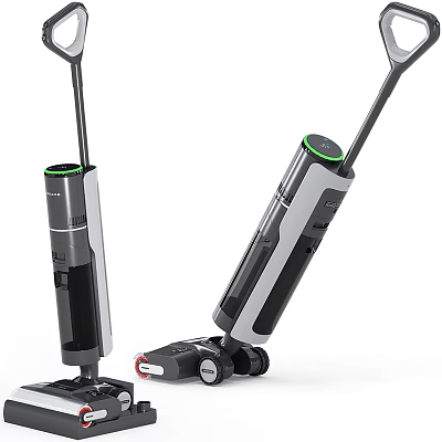 Upright and Handheld Vacuum Cleaners with Black Gray Design and Green Indicator Lights 3d model