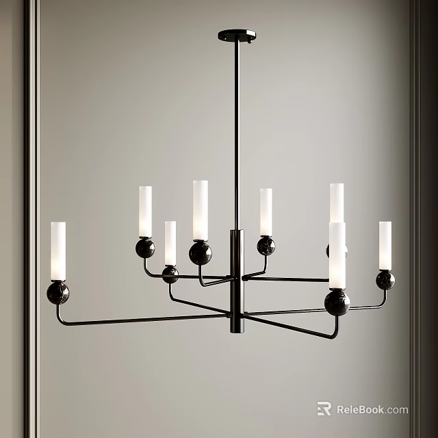 Elegant Modern Black Frame Chandelier With Multiple Arms And White Shades 3d model 