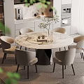 Elegant Modern Dining Table Set With Round Marble Top And Four Upholstered Chairs 3d model