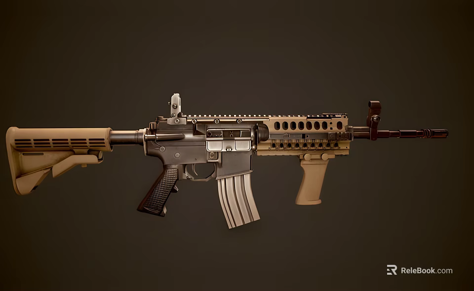 Tactical Rifle With Black And Tan Finish Detachable Magazine And Picatinny Rail System 3d model 
