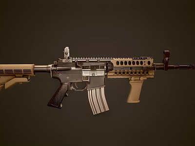 Tactical Rifle With Black And Tan Finish Detachable Magazine And Picatinny Rail System 3d model