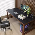 Modern Wooden Desk Setup With Gaming Monitor Keyboard Mouse Books Flowers Headphones And PC Case