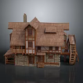 Traditional Rustic House Building With Thatched Roof Stone Wood Structure And Watermill