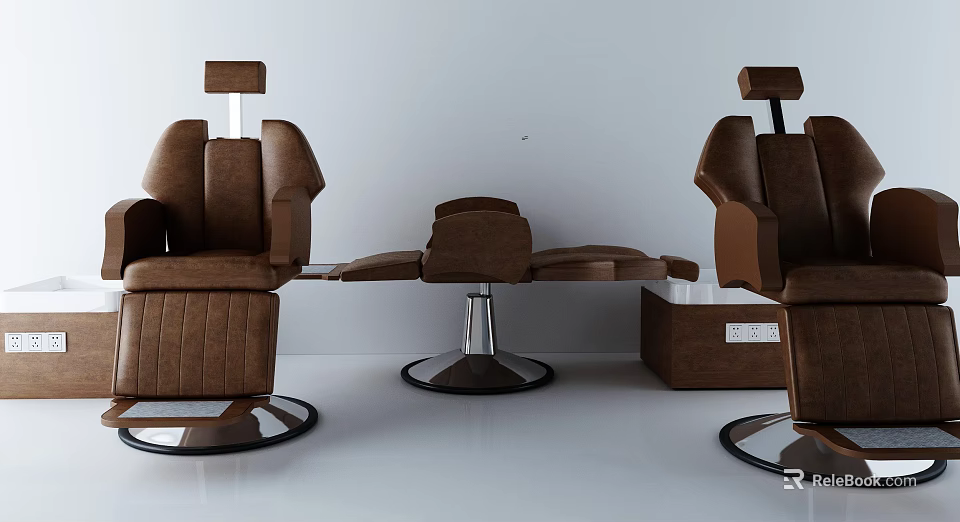 Brown Leather Recliner Lounge Chairs with Ergonomic Backrest and Metal Base Design 3d model 
