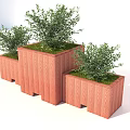 Wooden Flower Planters with Lush Green Plants in Modern Outdoor Arrangement