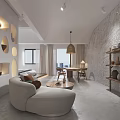 Modern Hotel Room Interior Featuring Comfortable Bed Rest Area And Green Plant Decorations