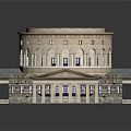 Classical Circular Building with Colonnade Arched Windows and Blue Roof Tiles