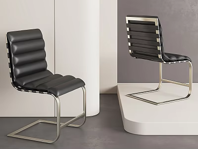 Modern Leather Dining Chairs With Metal Frame And Striped Backrest For Stylish Dining Space 3d model