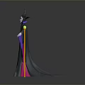 Mythical Woman With Horned Headdress In Dark Robe Holding Staff With Green Orb