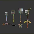 Different Types Of Pixel Art Weapons And Game Tools With Block Designs
