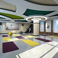 Modern Cultural Center Interior With Colorful Floor Mats Round Column And Natural Light
