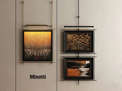 Minotti Wall Decor Featuring Three Framed Art Paintings In Modern Interior 3d model