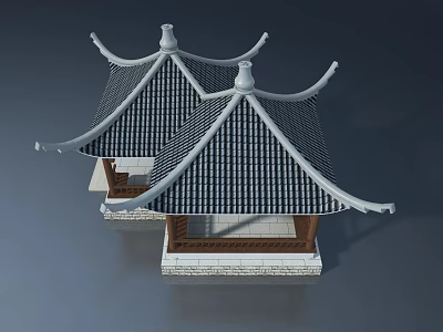 Swing Door Design For Traditional Wooden Pavilion With Curved Eaves And Stone Base 3d model