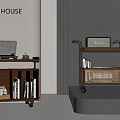 Modern Wooden Side Table With Rattan Storage Metal Wheels And Open Design In Living Room