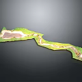 Garden Landscape 3D Model Featuring Green Areas Water Body And Winding Paths